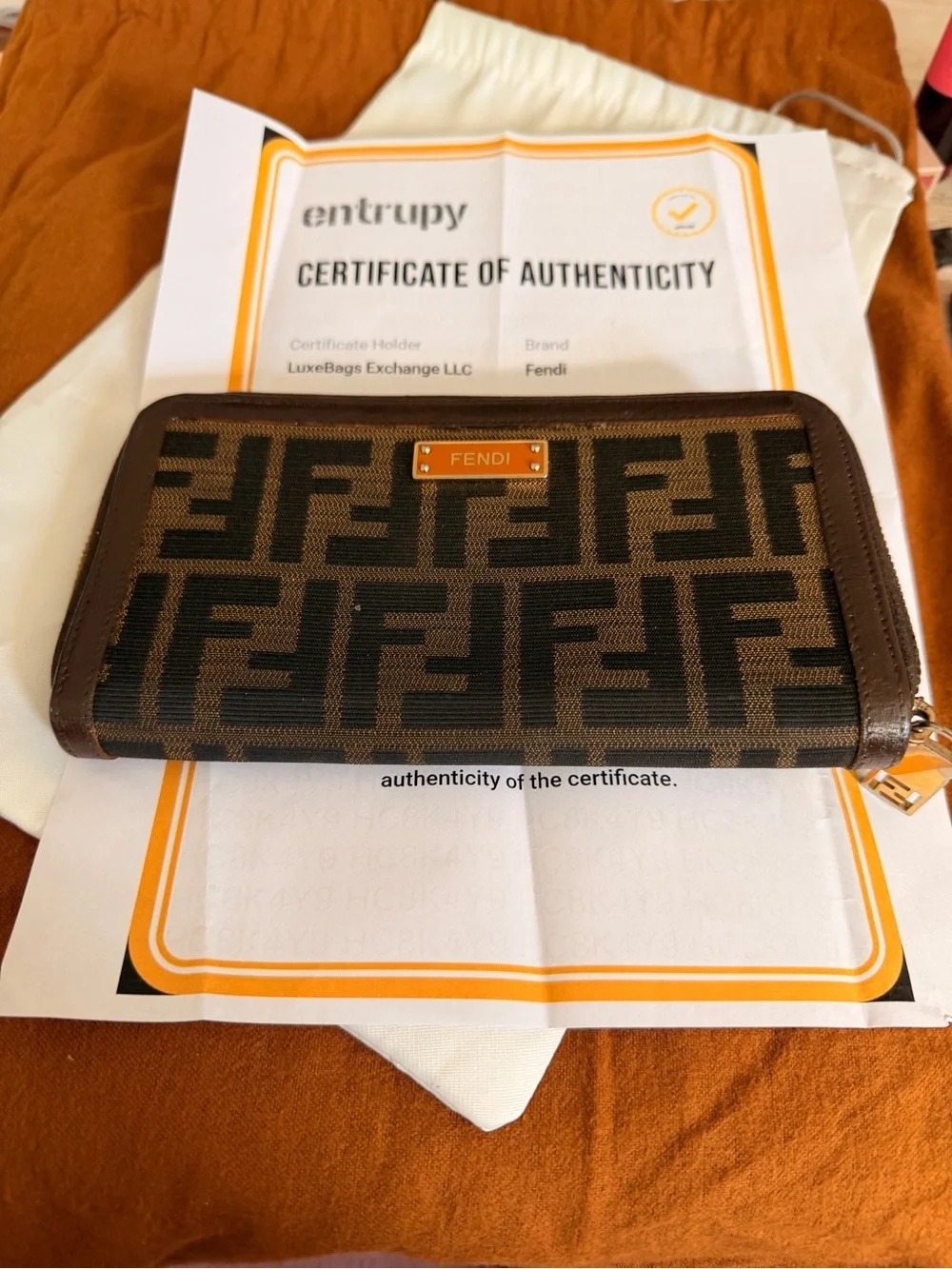 Fendi Brown Zucca Print Canvas Wallet COA included